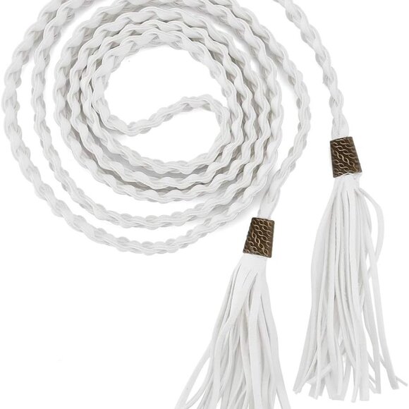 Accessories - Women Tassel Braided Waist Belt Skinny Woven Belt for Dress